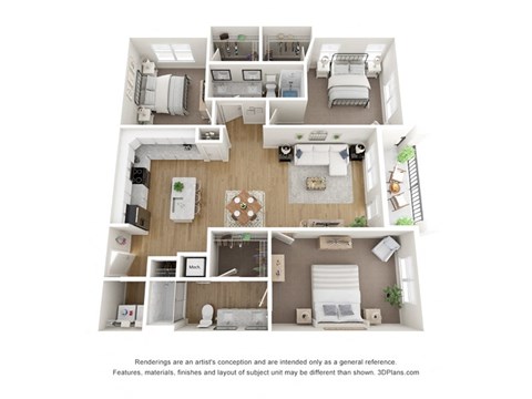 Floor plan for 3 beds, 2 baths, 1589 sqft